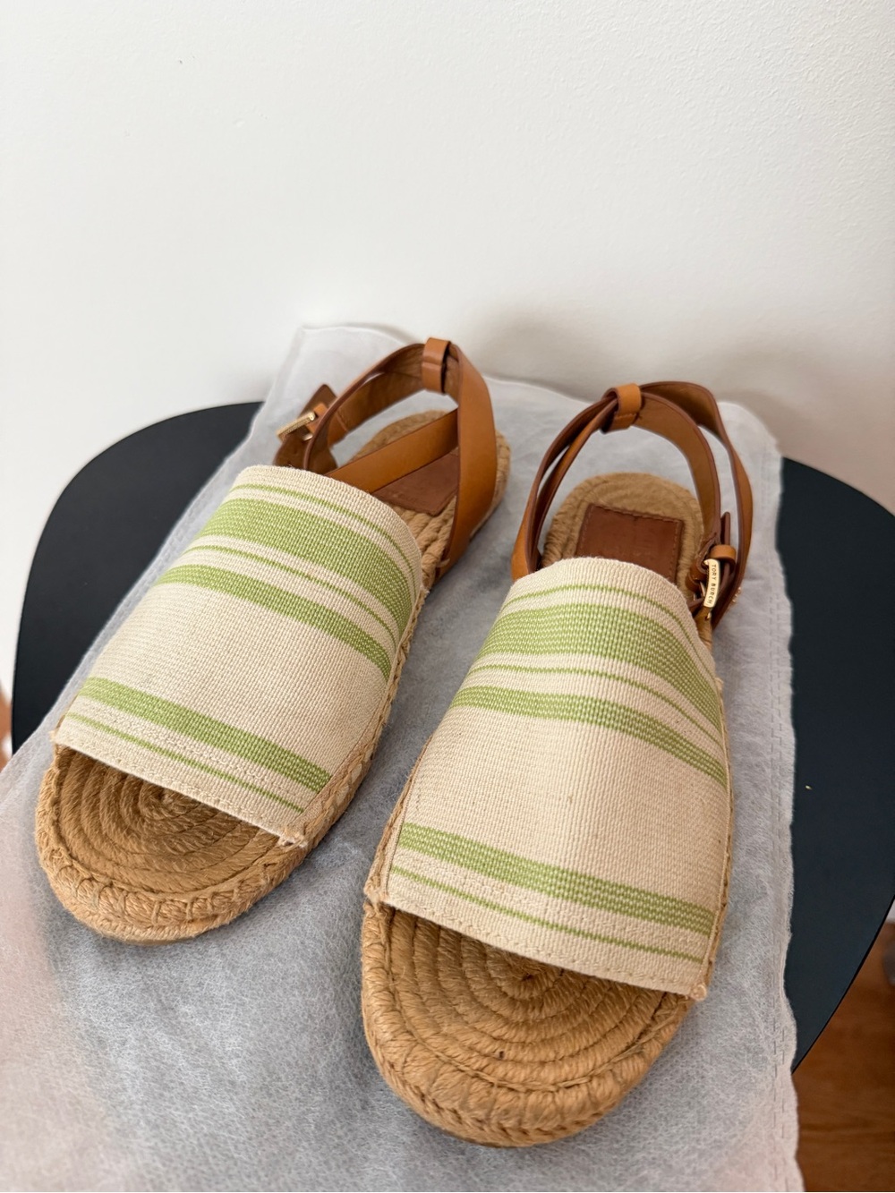 Tory Burch awning stripe stretch canvas espadrilles